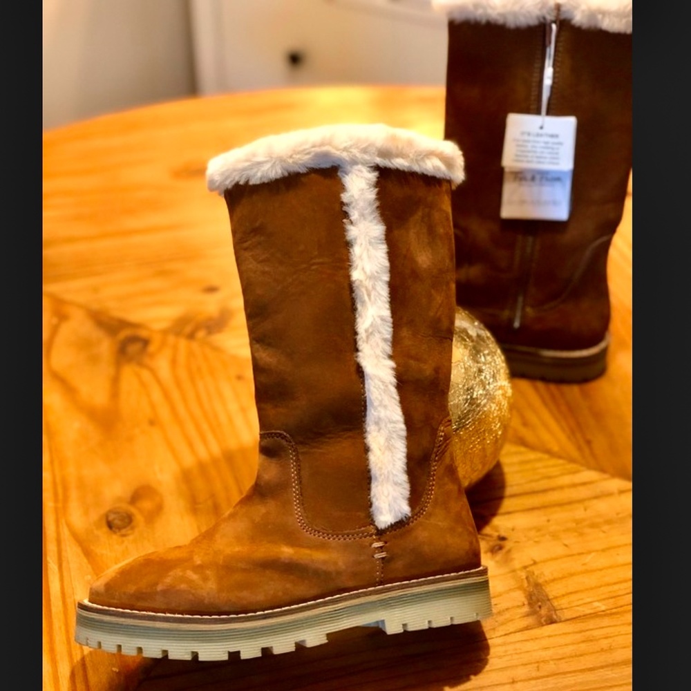 Zara girls brown leather lined tall boots - Picture 13 of 16